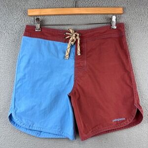 Patagonia Colorblock Board Shorts Men's Size 32 Red Blue Drawstring Swim Trunks